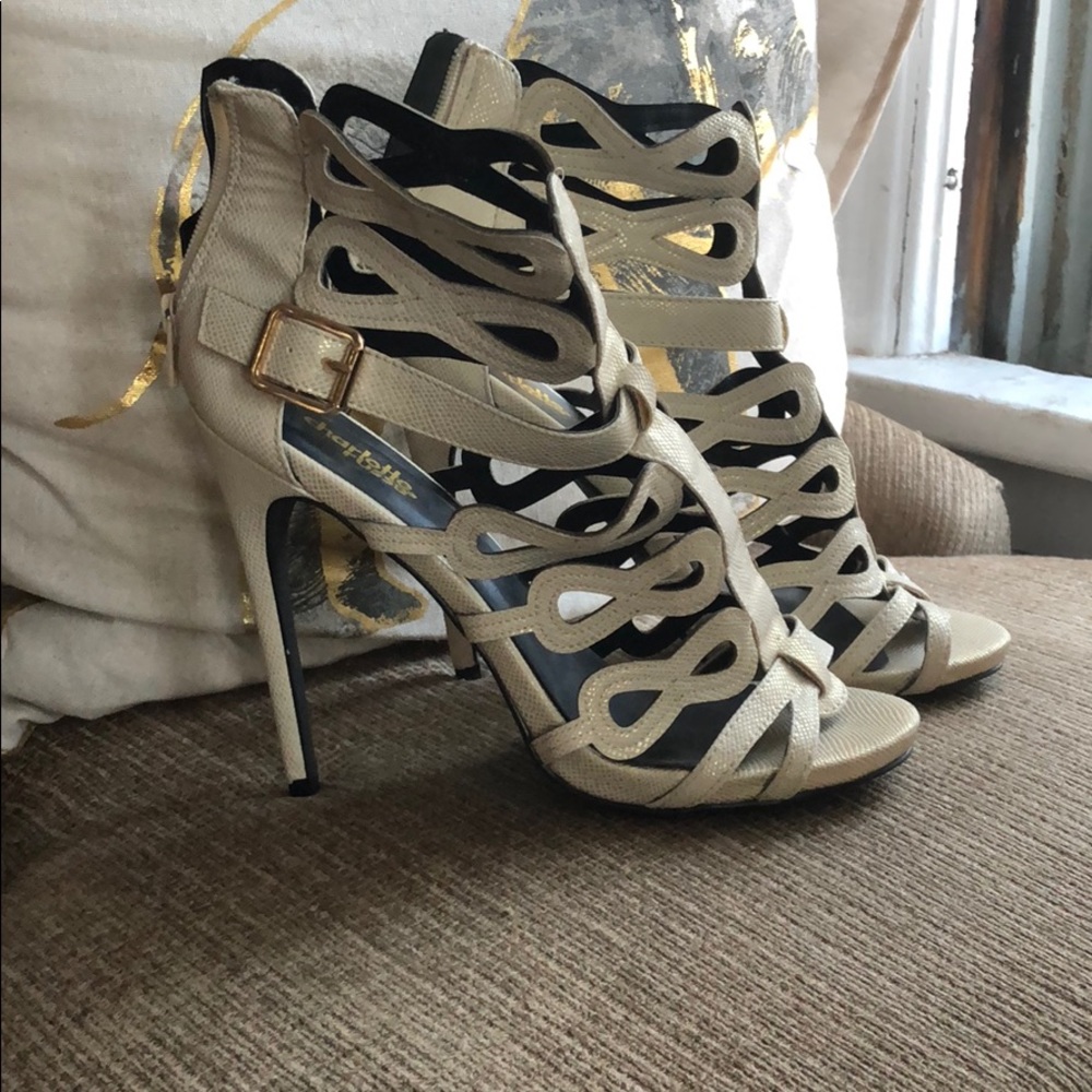Ivory and gold patterned  heels